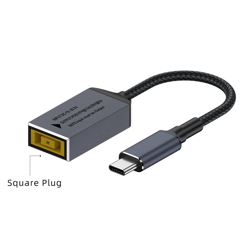 Pd100w cho Cáp sạc chuyển đổi Lenovo DC Square Jack sang USB Type-C Tương thích với bộ sạc máy tính xách tay Lenovo