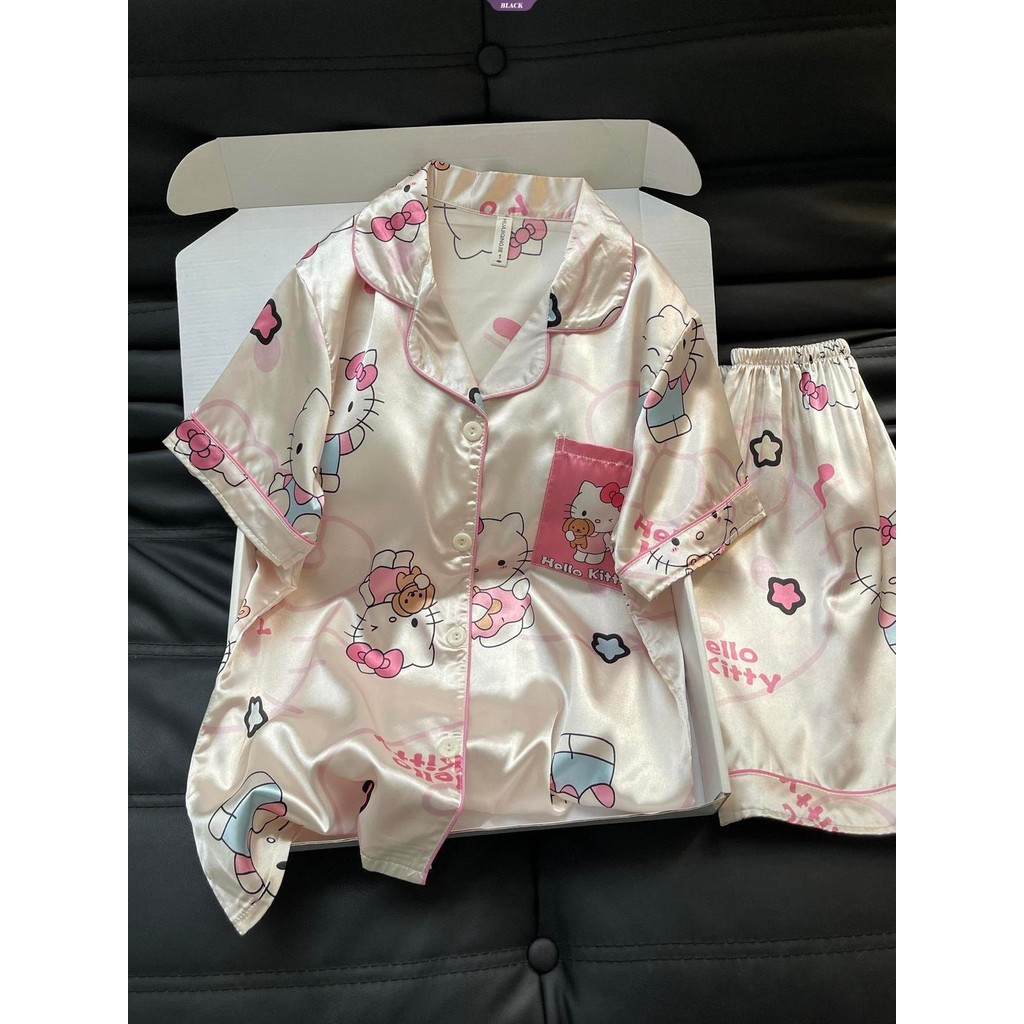 Hồng Anime Hellokitty Bộ Đồ Ngủ Nữ Mùa Hè Mới Tay Ngắn Nhật Bản Hoạt Hình Sinh Viên Homewear Suit [BL]