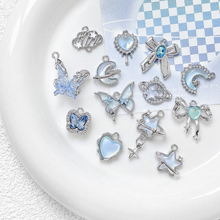 [Sea Salt Blue Series] Hợp Kim Trái Tim Tình Yêu Bướm Mây Mặt Trăng Mặt Dây Chuyền diy Handmade Vòng Tay Vòng Cổ Phụ Kiện