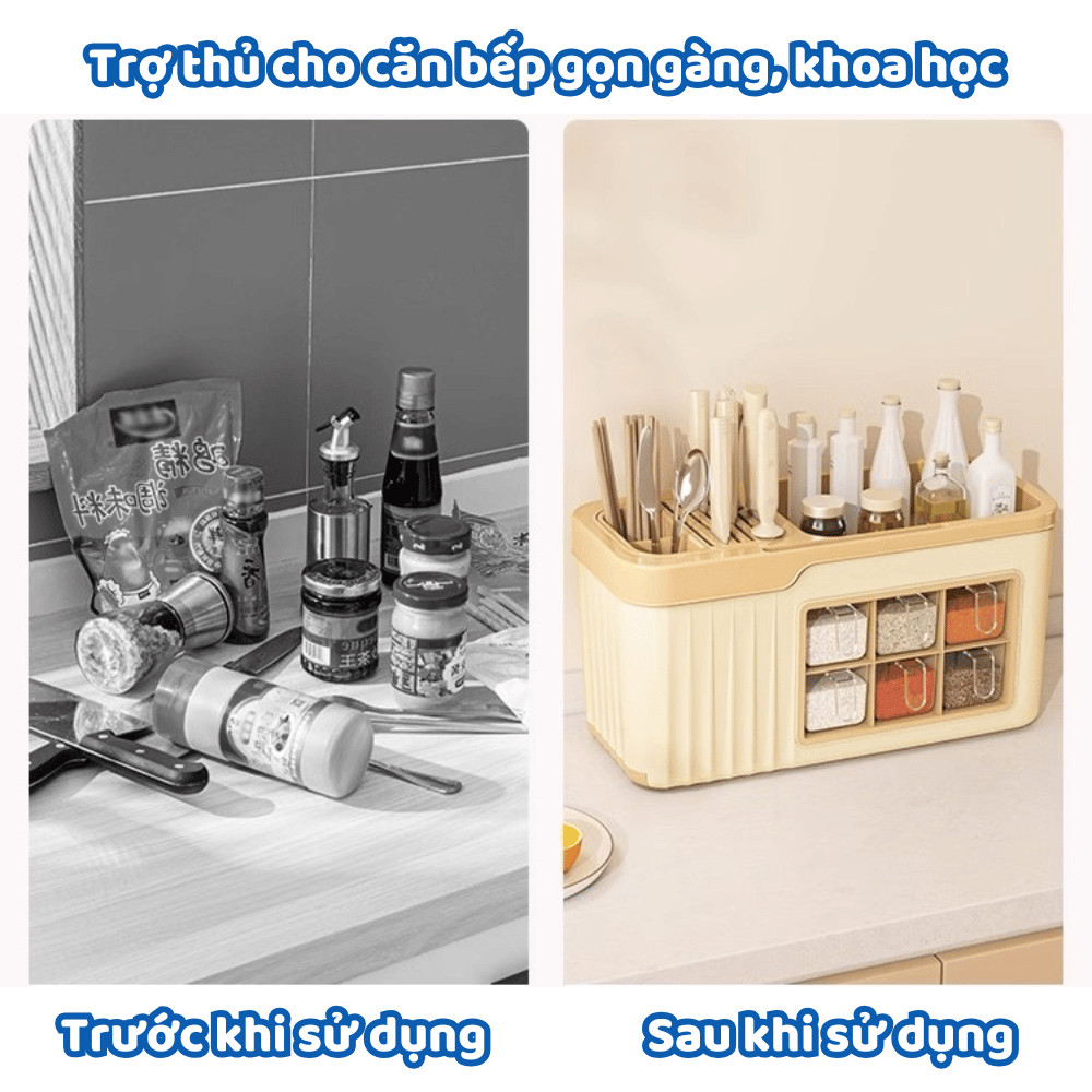 Kệ để dao kéo ống đựng đũa, Hộp đựng gia vị 3 trong 1, Kệ để đồ dùng nhà bếp cho gia đình Dinohome