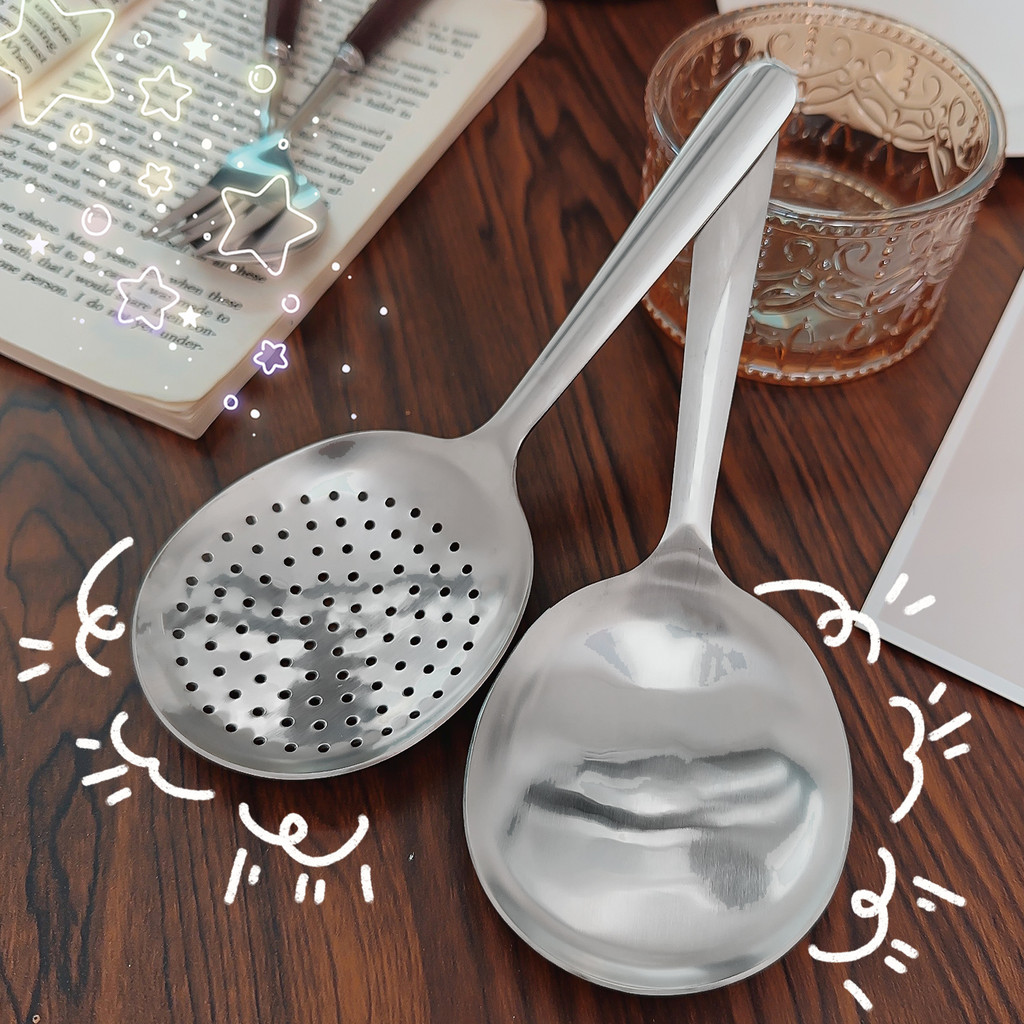 Muỗng & Dụng cụ lọc gạo bằng thép không gỉ 2 trong 1 - Dụng cụ nấu ăn có tay cầm tiện dụng, Thép 201 thương mại dùng cho nhà hàng / gia đình, Máy rửa chén an toàn (Gói 1 / 3 / 5)