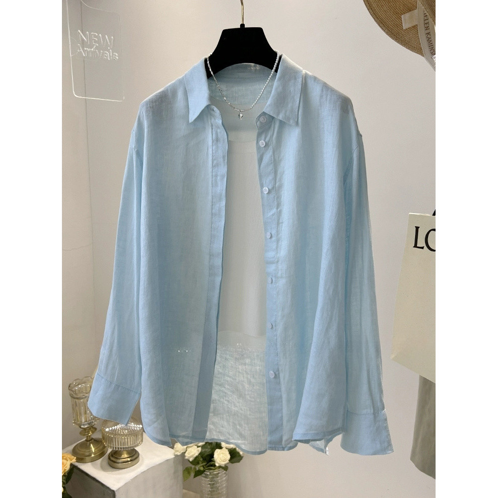 SUXI Áo sơ mi dài tay màu trơn đơn giản mùa hè mới dành cho nữ 250708