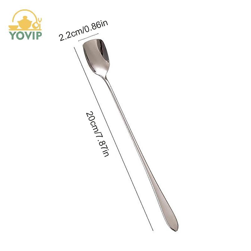YOVIP 20CM Thép không gỉ Tay Cầm Dài Thìa Khuấy Sáng Tạo Kem Món Tráng Miệng Muỗng Cocktail Hàn Quốc Cà Phê Trà Trộn Thìa Flatware VN