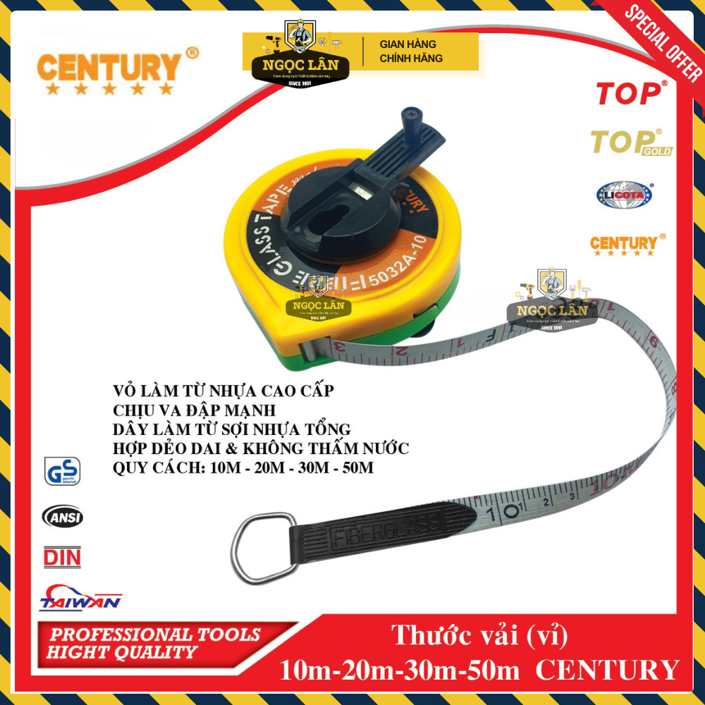 [Chính hãng] Thước vải cuộn, thước mét cuộn Century 10m, 20m, 30m, 50m đo đạc xây dựng, đất đai