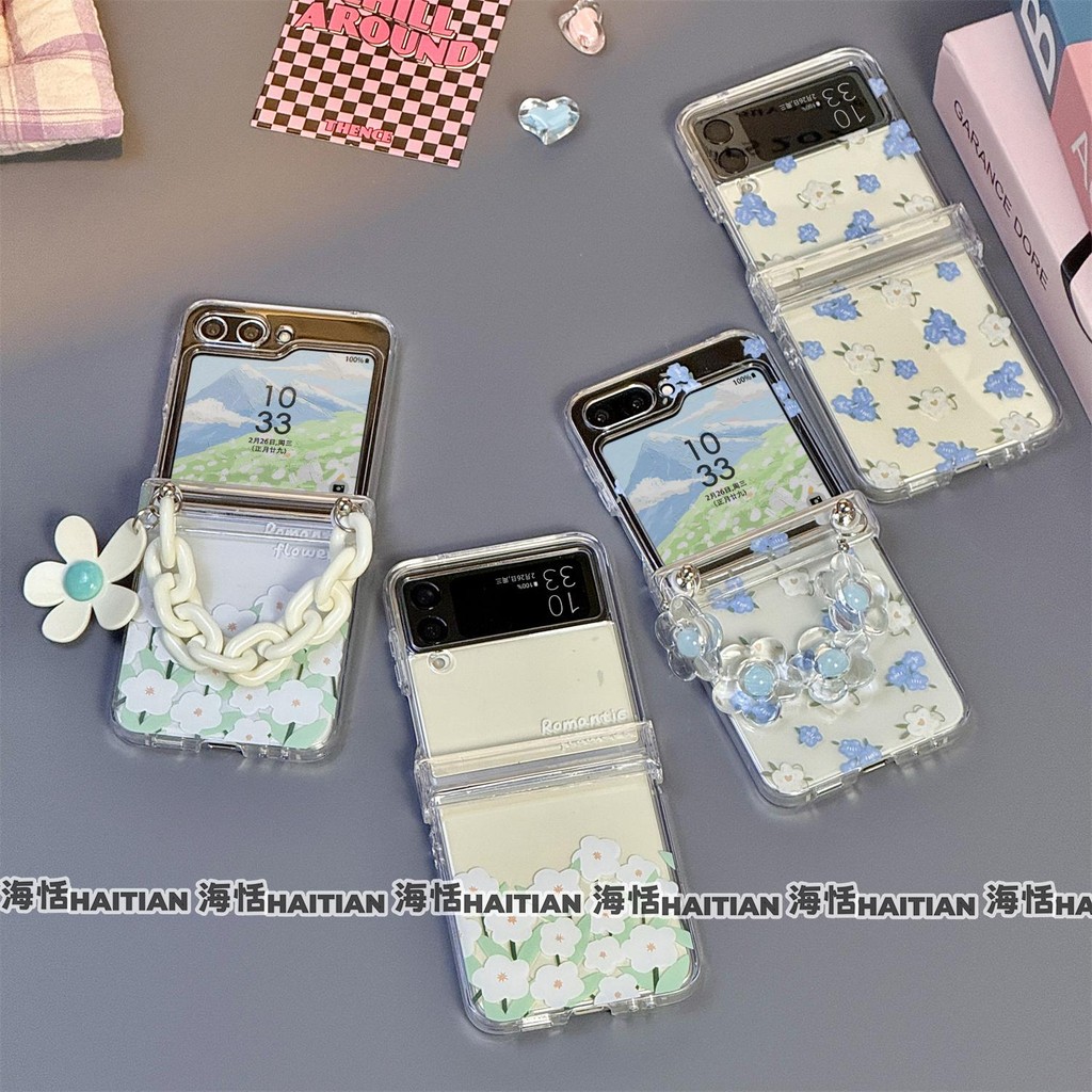 Mới Trong Suốt Vòng Tay Hoa Bướm Charm Ốp Lưng Điện Thoại Thích Hợp Cho Samsung Galaxy ZFlip7 Zflip6 Vỏ Gấp Cho Zflip 7FE 5 4 3 5G Vỏ Bảo Vệ Cứng