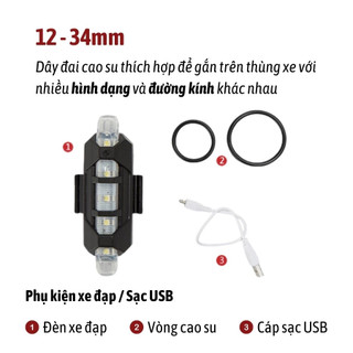【MOTEX】Đèn Led Cảnh Báo Gắn Đuôi Xe Đạp Leo Núi Có Thể Sạc Lại Bằng Cổng Usb Đèn Xe Đạp