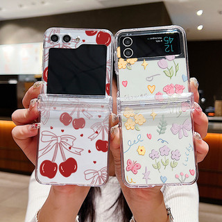 Hoa Anh Đào Họa Tiết Trong Suốt Ốp Lưng Điện Thoại Samsung Galaxy Z Flip 7 Flip 6 Flip 5 Flip 4 Flip 3 5G Full Bản Lề Cứng PC Gấp Bao Dành Cho Samsung Z Flip 7 6 5 4 3