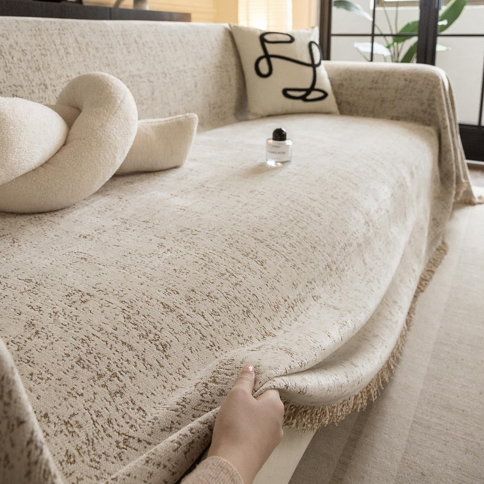 Mềm Chenille Sofa Dành Cho Sofa Phần Đất Nước Mộc Mạc Viền Ghế Dành Cho Chó Loveseat Cover Futon Cover Hình Chữ L Có Thể Giặt Bảo Vệ Ghế