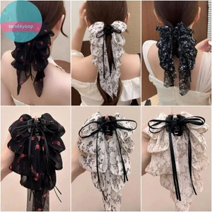 Sund Hoa Nghiền Nhiều Lớp Nơ Lông Tơ Ruy Băng Nữ Thấp Đuôi Ngựa Lấy Kẹp Sau Kẹp VN