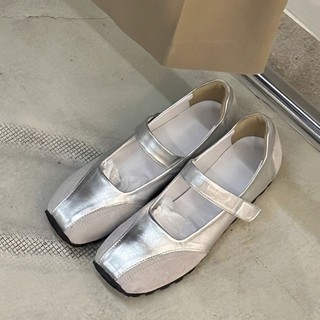 Giày Ballet Pháp Miệng Nông Bạc Mary Jane