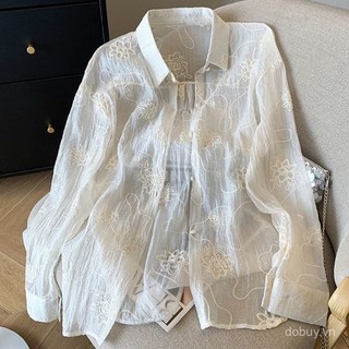Mùa Hè 2025 - Áo Sơ Mi Nữ Tencel Thêu Jacquard, Chống Nắng