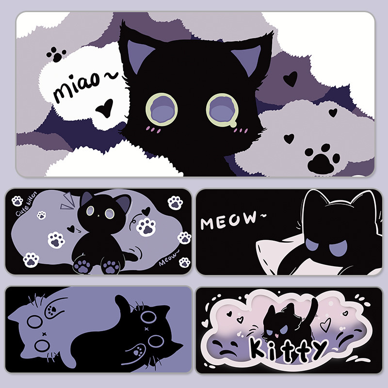Hoạt Hình Mèo Chuột Miếng Lót XXL Kawaii Dễ Thương Màu Đen Tím Cô Gái Để Bàn Văn Phòng Lớn Máy Tính Bàn Phím Thảm Cao Su Bàn Thảm