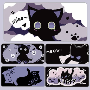 Hoạt Hình Mèo Chuột Miếng Lót XXL Kawaii Dễ Thương Màu Đen Tím Cô Gái Để Bàn Văn Phòng Lớn Máy Tính Bàn Phím Thảm Cao Su Bàn Thảm