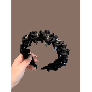 Băng đô màu đen với kim cương giả và răng xếp li, thiết kế chống trượt - Size 25.6.30