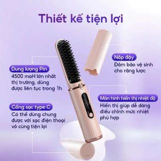Lược điện chải tóc không dây ion âm 4 mức nhiệt sạc USB chăm sóc tóc suôn mượt tạo kiểu vào nếp nhanh 2025