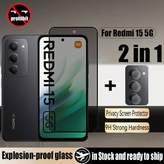 Redmi 15 Kính cường lực bảo mật 2 trong 1 Kính cường lực bảo vệ màn hình chống gián điệp cho Xiaomi Redmi 15C 14C A3 13C 13 12 4G 5G & Phim ống kính máy ảnh