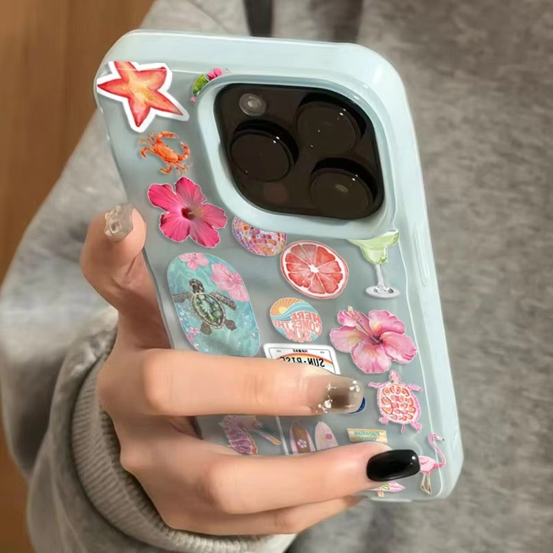 Ốp Điện Thoại Mềm Họa Tiết Gấp Cho iPhone 16 15 14 17 13 12 11 Pro Max 15 Plus Mùa Hè Hoa Đại Dương Cá Ngựa Rùa Vỏ Silicon Chống Sốc