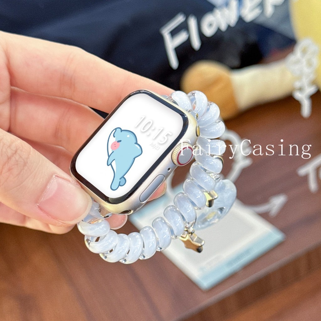 Dây đeo đàn hồi dễ thương cho Apple watch S10 46mm 44mm 42mm 41 45 49mm vòng đeo tay thay thế cho iWatch series SE 6 7 8 9