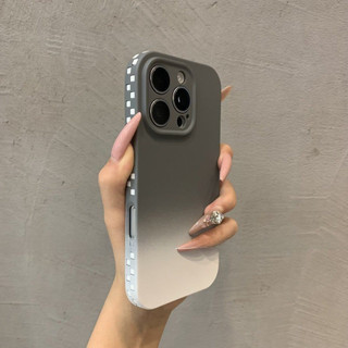 Lưới Vuông Chuyển Màu Hồng Tím Màu Silicon Mềm Ốp Lưng Điện Thoại iPhone 16Promax 16Plus 13 14 15 Pro Max Chống Sốc Bảo Vệ Toàn Diện Nam Nữ Vỏ Di Động
