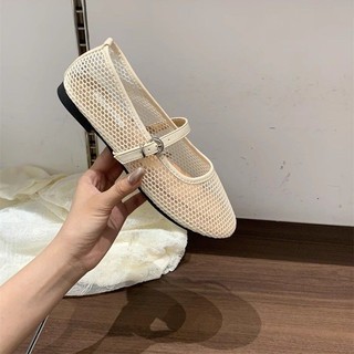 Pháp Retro Giày Ba Lê Nữ 2025 Lưới Thoáng Khí Phẳng Khóa Dây Đeo Nông Miệng Mary Jane Giày