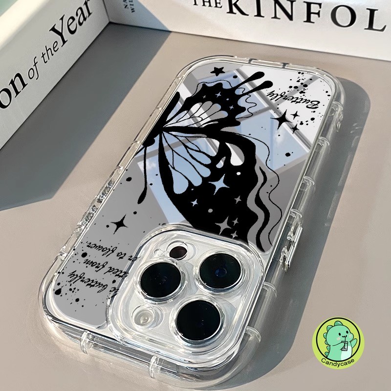 Ốp Điện Thoại Gương Túi Khí Cho Redmi Note 14 13 12 11 Pro Plus Turbo SE 10 10T Pro 9T Turbo 4 Pro 12 12R 5G 4G Vỏ Bướm Dễ Thương Mềm Chống Sốc Vỏ Trong Suốt