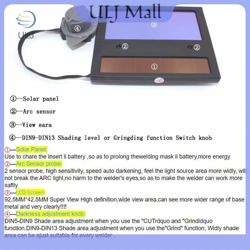 Mặt nạ hàn tự điều chỉnh độ tối với ống kính - ULJ Auto Solar Darkening TIG