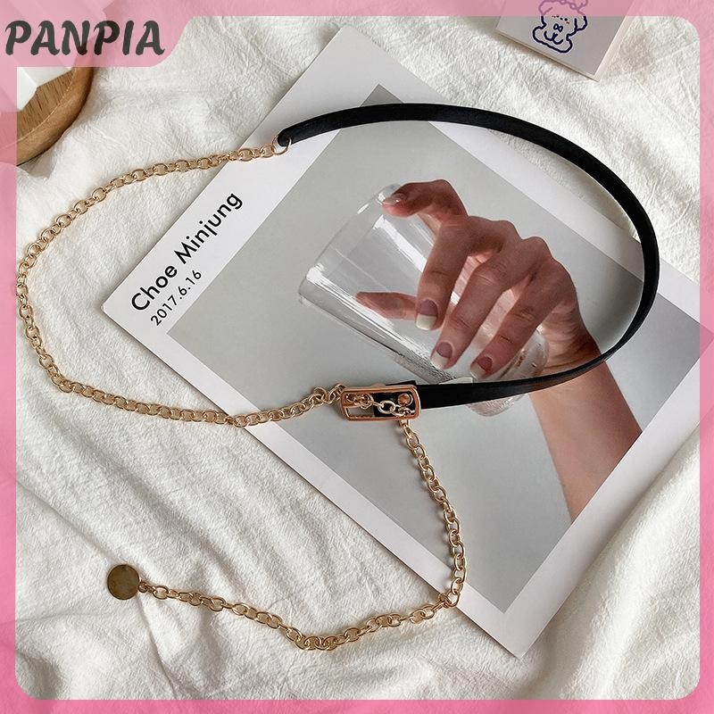 PNPIA-Thin Thắt Lưng Nữ Dây Xích Kim Loại Da Đen Nối Dây Áo Sơ Mi Hợp Thời Trang Trang Trí Phù Hợp Với Phù Hợp Với Tất Cả Trận Đấu Áo Sơ Mi Dây Xích