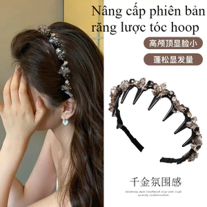 Băng đô phong cách Hàn Quốc với hạt kim cương giả màu đen - Dễ dàng cố định và thoải mái trong mùa thu đông