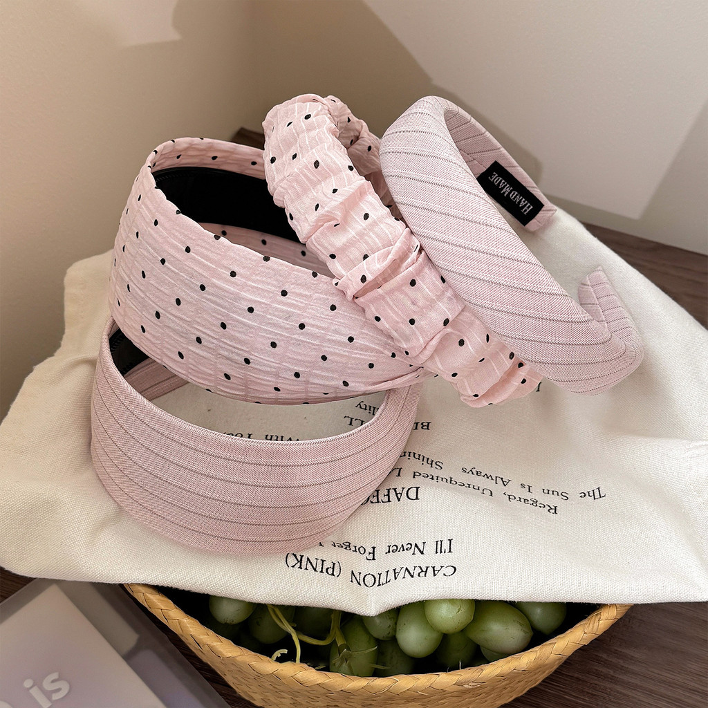 Sweet Pink Polka Dots Hair Hoop Nữ Băng đô rộng