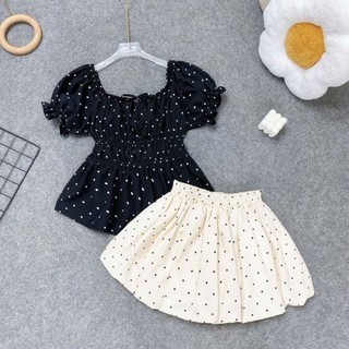 Set Bigsize Nữ Áo Thun Kiểu Tay Ngắn Bo Eo Nhún Nhiều Màu Sắc Phối Chân Váy Bí Có Quần Bảo Hộ - SET( A282/CV413/CV423)