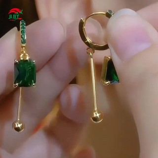 Bông tai tua rua xanh ngọc lục bảo - Trang sức kẹp cổ điển dành cho nữ