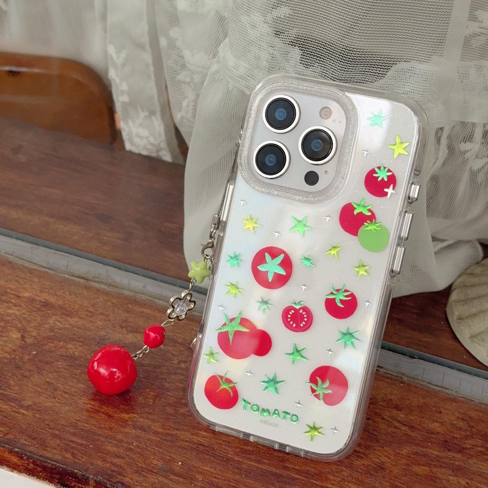 Ốp Lưng Cứng Tương Thích Với iPhone 13 14 14Pro 14ProMax 15 15Pro 15ProMax 16 16Pro 16ProMax Ốp Lưng Họa Tiết Cà Chua Ngôi Sao Trong Suốt