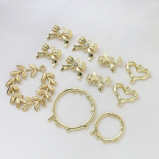 Vòng tròn lá nơ đôi treo trái tim Mặt dây chuyền hợp kim rỗng diy phụ kiện bông tai trang sức thủ công