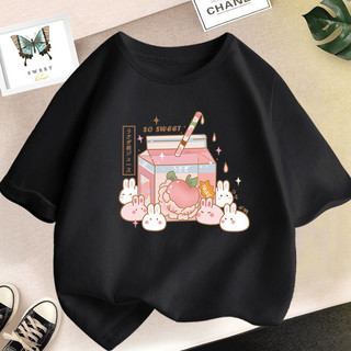 Thời Trang Bé Gái Dễ Thương Dâu Sữa Lắc Hoạt Hình Áo Thun Trẻ Em Tay Ngắn Đồ Họa Màu Hồng Áo Tee