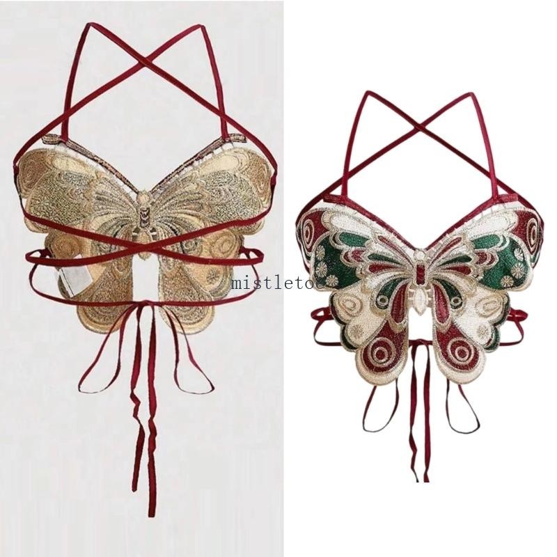 Mis Nữ Mùa Hè Bướm Thêu Áo Ngực Dây Thắt Lưng Crop Top Camisole