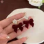 Bông tai nơ vải màu đỏ Tính khí Hoa ngọt ngào Bông tai tua dài mới