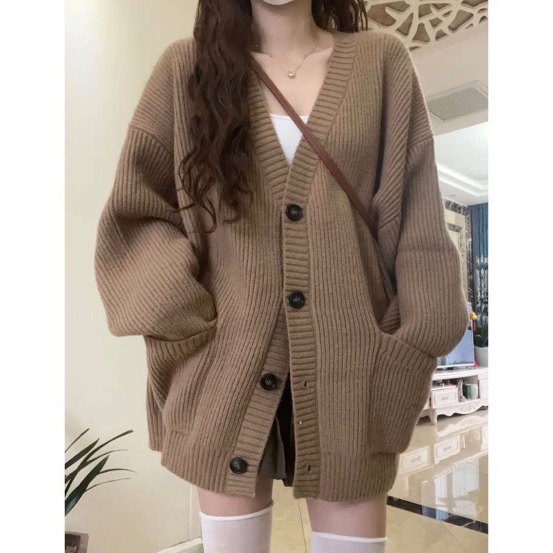 Áo khoác len cardigan dệt kim dáng dài form rộng hàng QCCC phong cách tỷ tỷ XIMIMI SP54