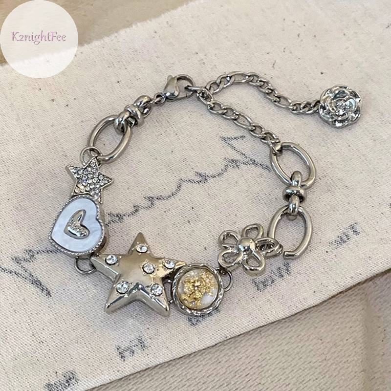 K2nightfee Trái Tim Ngôi Sao Quyến Rũ Vòng Tay Nữ Bé Gái Cao Cấp Thời Trang Tinh Tế Ánh Sáng Dây Đeo Tay Retro Y2k Phụ Kiện Trang Sức VN