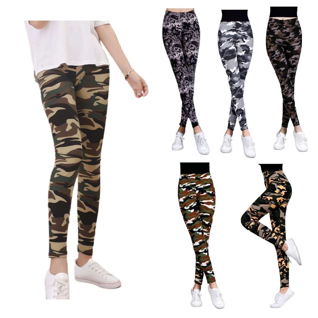 Codstore _ livecity Nữ Ngụy Trang In Kích Thước Lớn Eo Cao Co Giãn Quần Legging Mỏng Thứ Chín