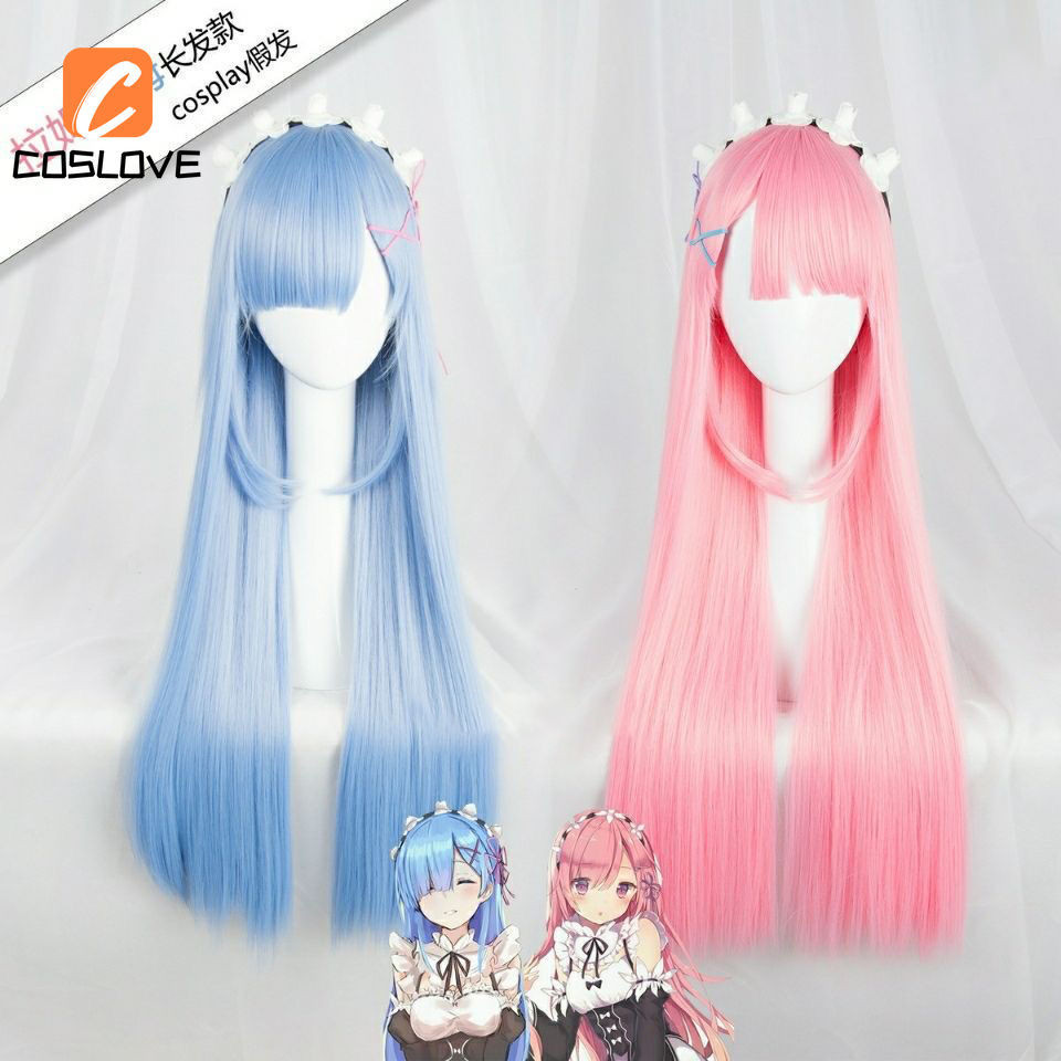 Anime Re: Zero Rem Ram Cosplay Tóc Giả Phù Hợp Với Người Phụ Nữ Tóc Dài Thẳng Màu Xanh Hồng Tóc Giả Cosplay Đạo Cụ Phục Hồi Hoàn Hảo