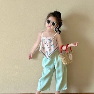 S229-Set áo lụa yếm phối quần suông cho bé gái Size từ 8-30Kg