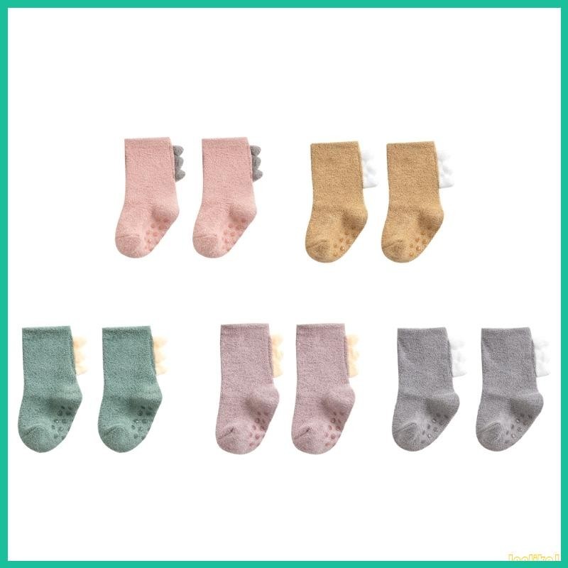 Innlike1 Tất chống trượt cho trẻ sơ sinh Trẻ em Tất dày mùa đông khủng long dễ thương