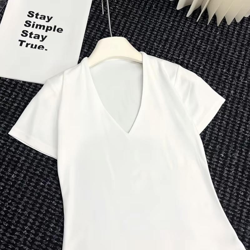 Áo Thun Cổ V Dáng Ôm Body Chất Mát Co Dãn Có Bigsize