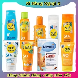 Viên uống chống nắng trắng da Carotin Mivolis, kem chống nắng Sundance của Đức