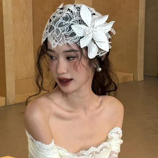 Mũ Ren Hoa Vintage phong cách Pháp Lãng Mạn Mũ Đội Đầu cô dâu Phụ Kiện chụp Ảnh