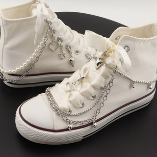 Bling Kim Cương Giả Dây Xích Giày Quyến Rũ Thép Không Gỉ Trang Trí Giày Ngôi Sao Rỗng Tình Yêu Mặt Dây Chuyền Ngọc Trai Hai Lớp Ngọt Ngào Mát