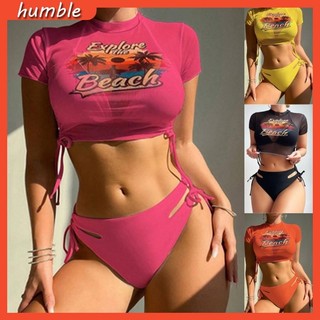 Hum Nữ Bikini Bộ Cao Cấp Eo Đồ Bơi Dây Rút Đồ Bơi 3 Miếng Dài Tay Tắm Cho Kỳ Nghỉ