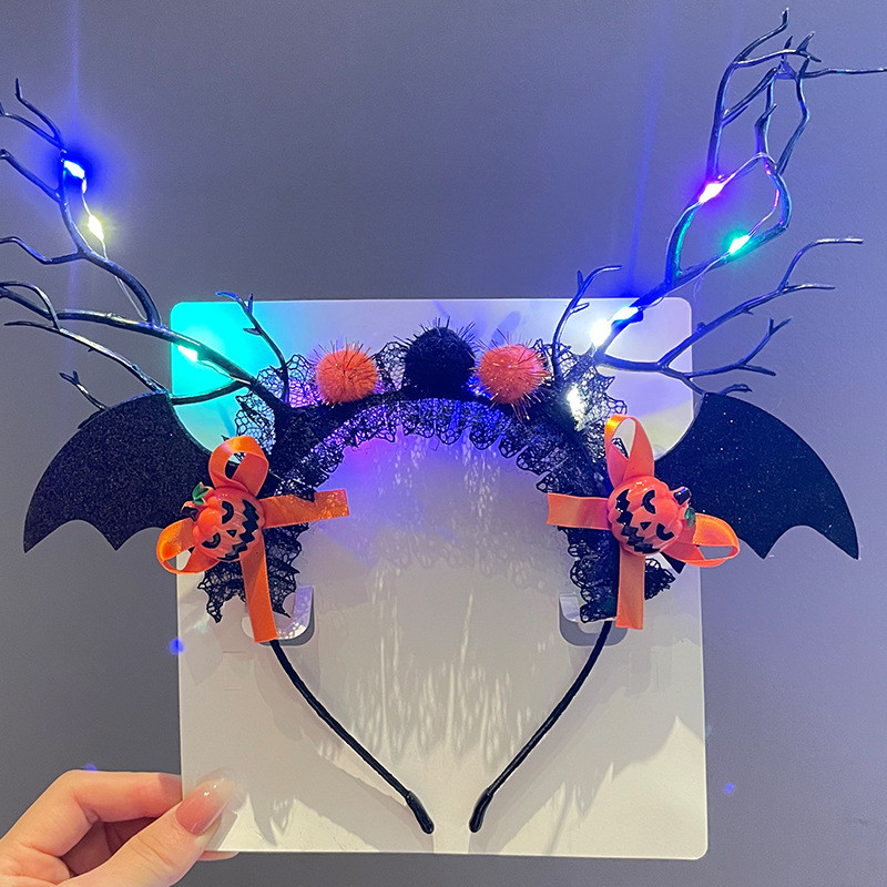 Sản phẩm Halloween: Bí Ngô và Nơ Tóc Phát Sáng Hình Nhện - Phụ Kiện Tóc Cho Các Sự Kiện Lễ Hội