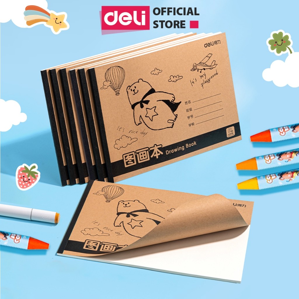 Vở Vẽ Học Sinh Tập Tô Màu Cho Bé A4 Deli - Sổ Tô Màu 60tr Sổ Vẽ học sinh Giấy Dày Mịn Hạn Chế Lem Màu Chất Liệu An Toàn