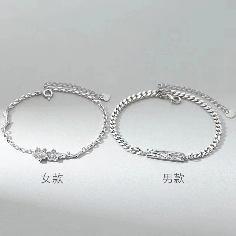 ☀Vòng tay cặp đôi bạc s925 không quên Vòng tay hoa đơn giản cho nam và nữ cặp đôi thích hợp Vòng Tay Hoa Hồng Gai xu hướng